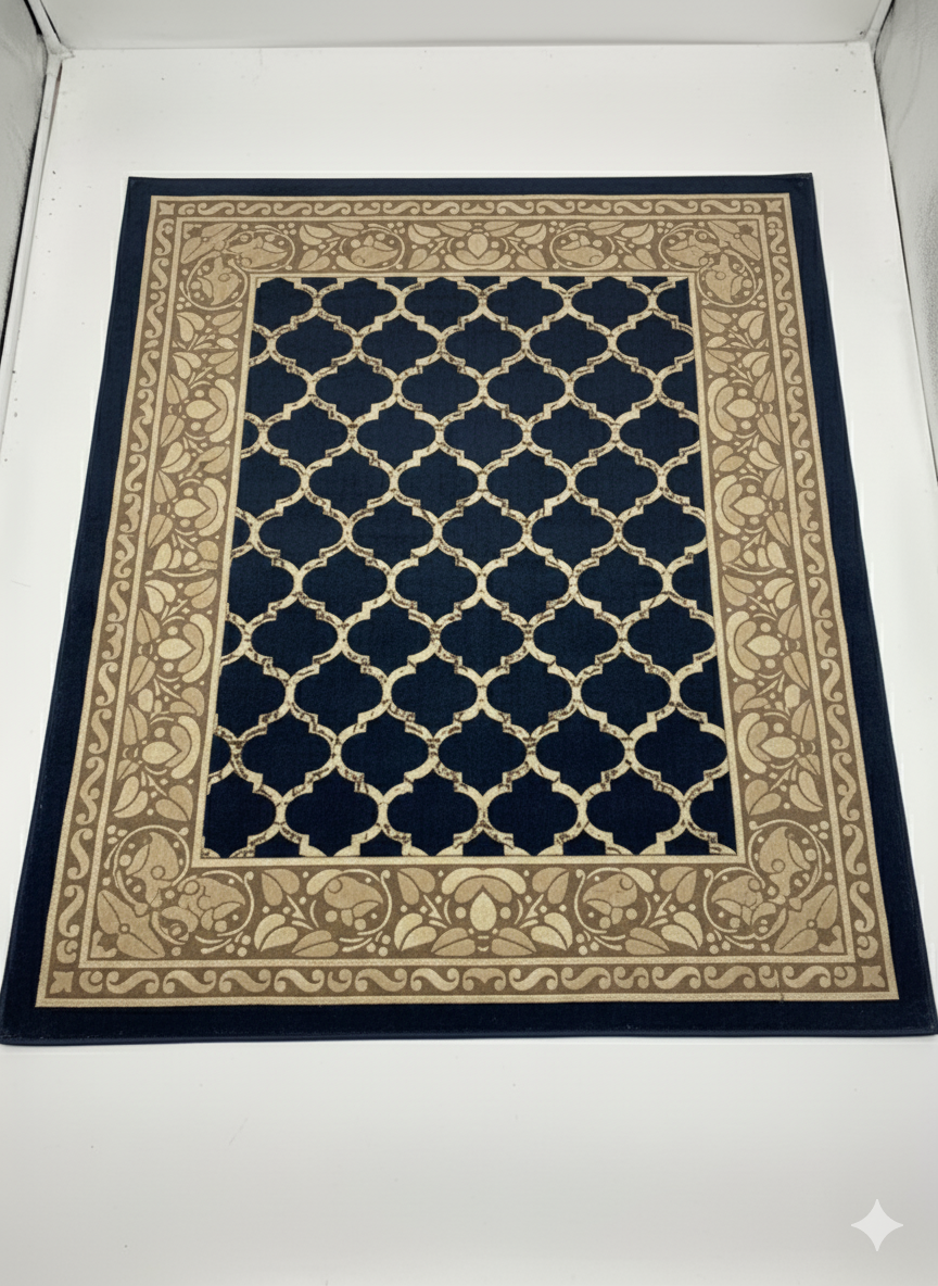 Comfort Shoppy Velvet 6 Seater Geometric Table Cover (Golden, Blue)