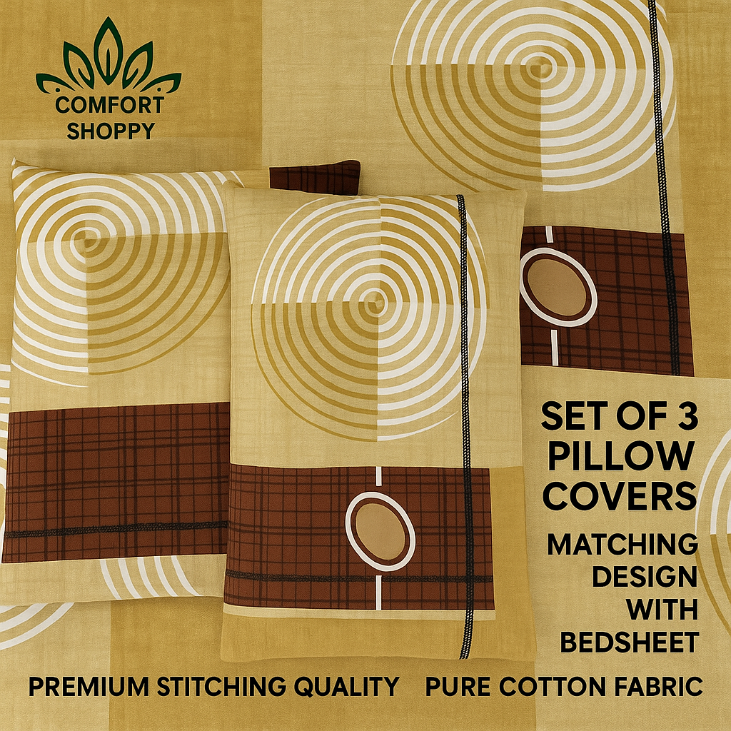 Comfort Shoppy 280 TC Cotton King, Super King, Double Abstract Flat Bedsheet (Pack of 1, Dark Brown, Light Brown)