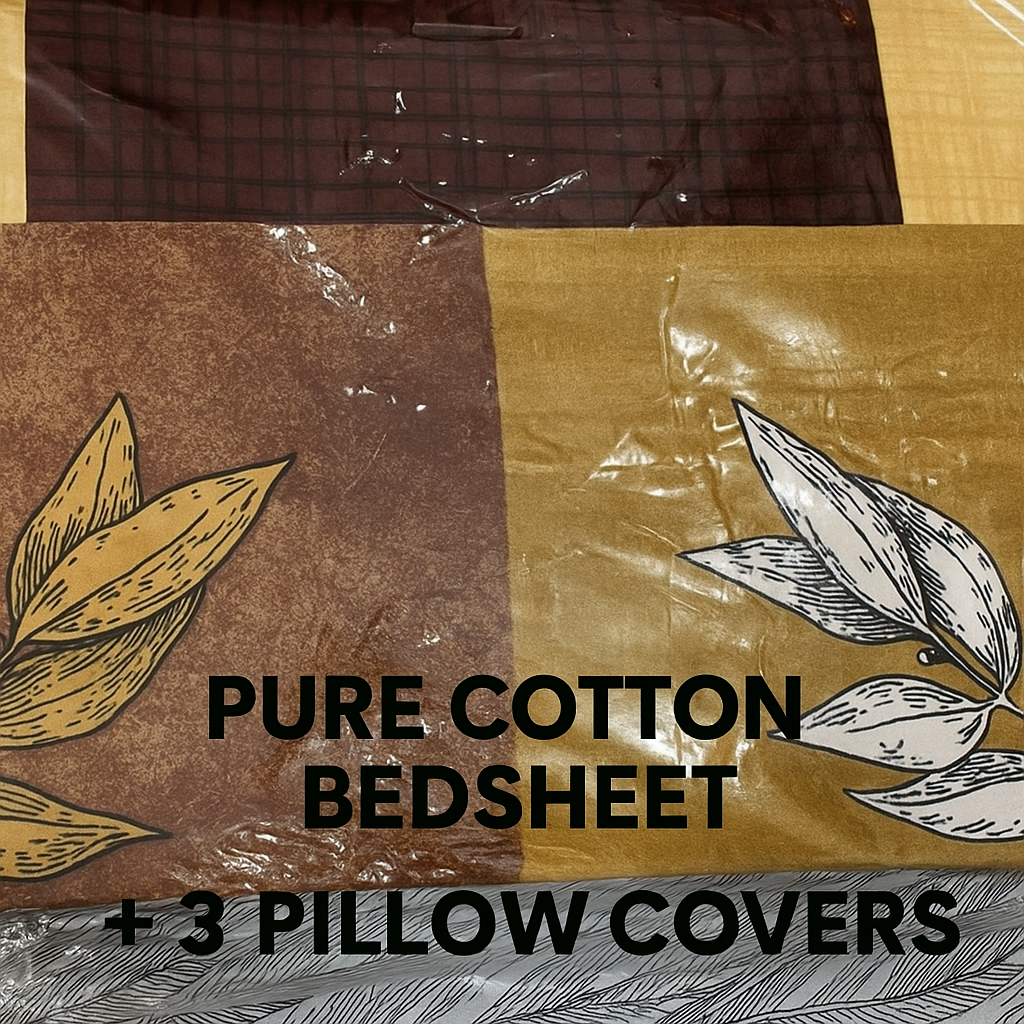 Comfort Shoppy 280 TC Cotton King, Super King, Double Abstract Flat Bedsheet (Pack of 1, Dark Brown, Light Brown)