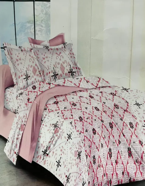 Comfort Shoppy 220 TC Cotton Double, Queen Motifs Flat Bedsheet (Pack of 1, White Base, Pink Flowers, Queen Size (90" X 100"), 100% Cotton)