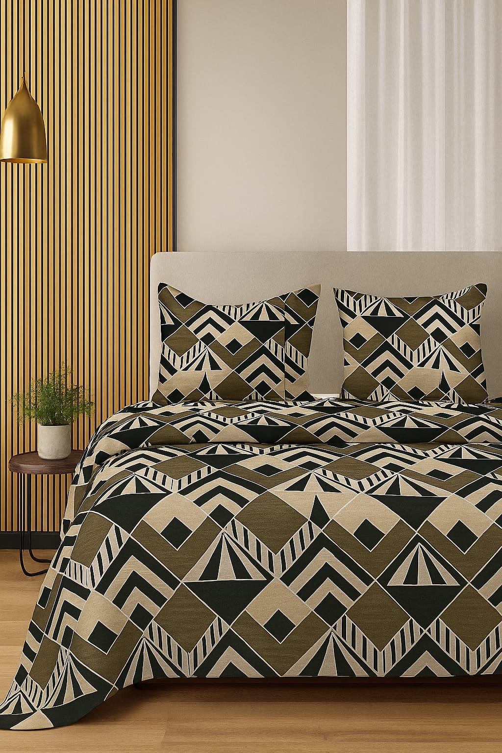 Comfort Shoppy Cotton Super King, Double, King Flat 350 TC Abstract Bedsheet (Pack of 1, Green, Golden)
