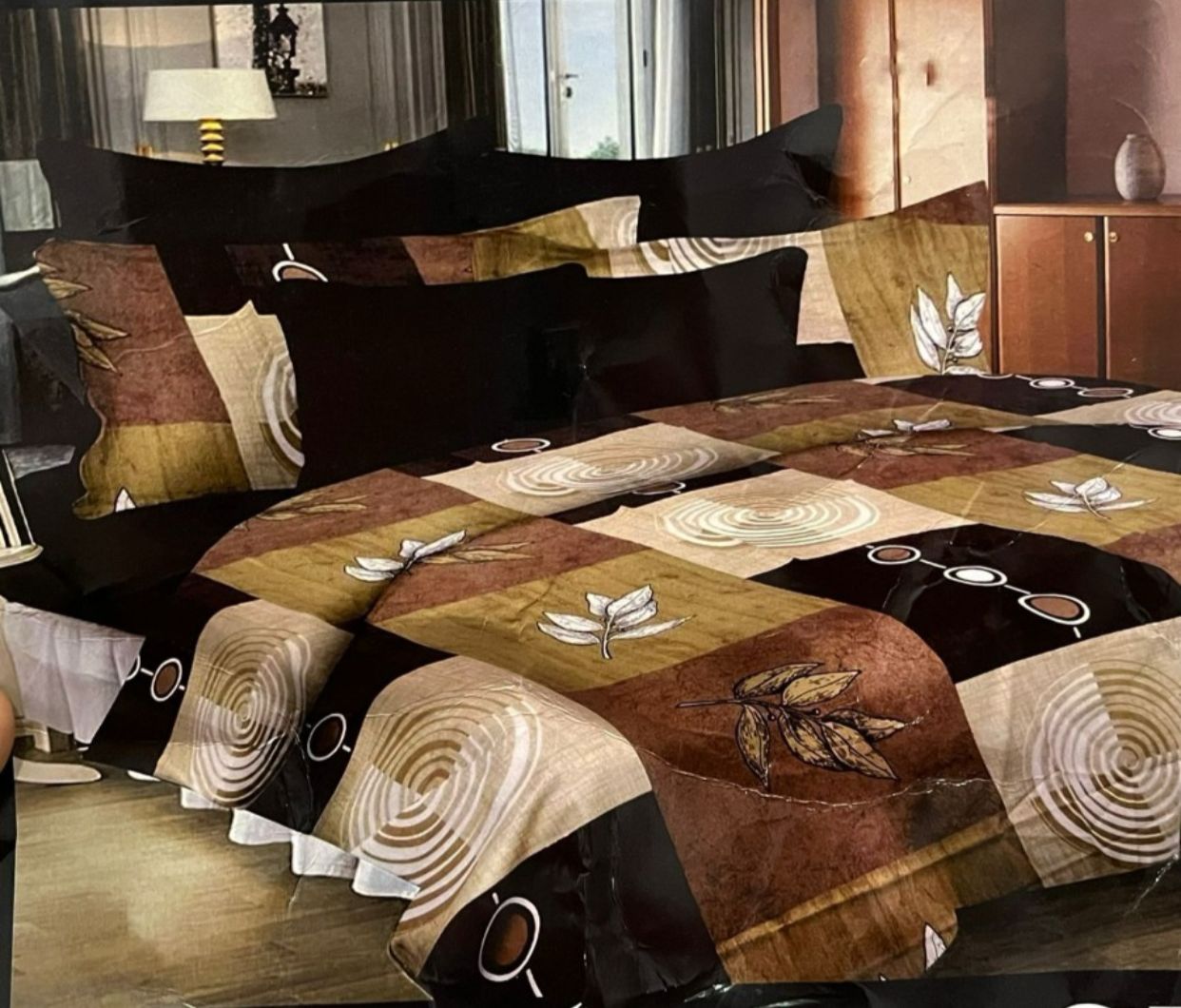 Comfort Shoppy 280 TC Cotton King, Super King, Double Abstract Flat Bedsheet (Pack of 1, Dark Brown, Light Brown)