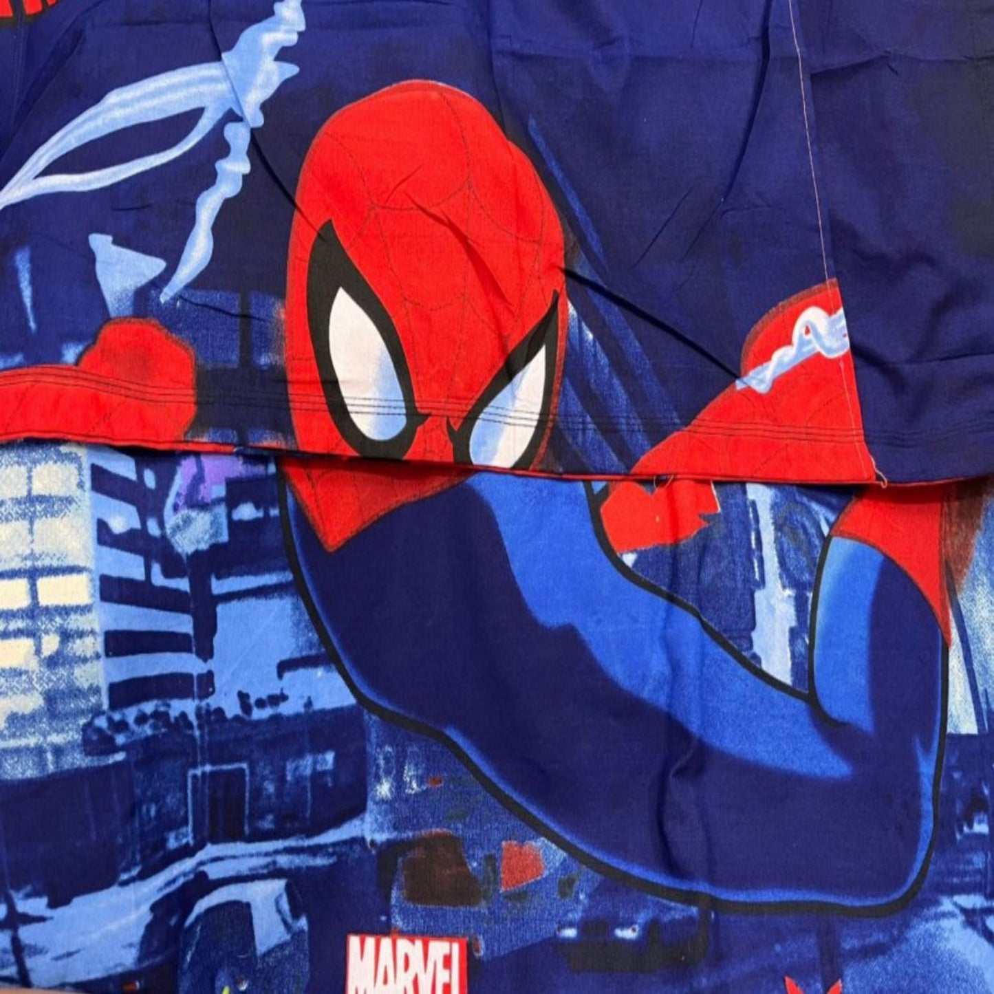 Comfort Shoppy 250 TC Cotton Double, Queen Cartoon Flat Bedsheet (Pack of 1, Navy Blue, Spiderman Print)