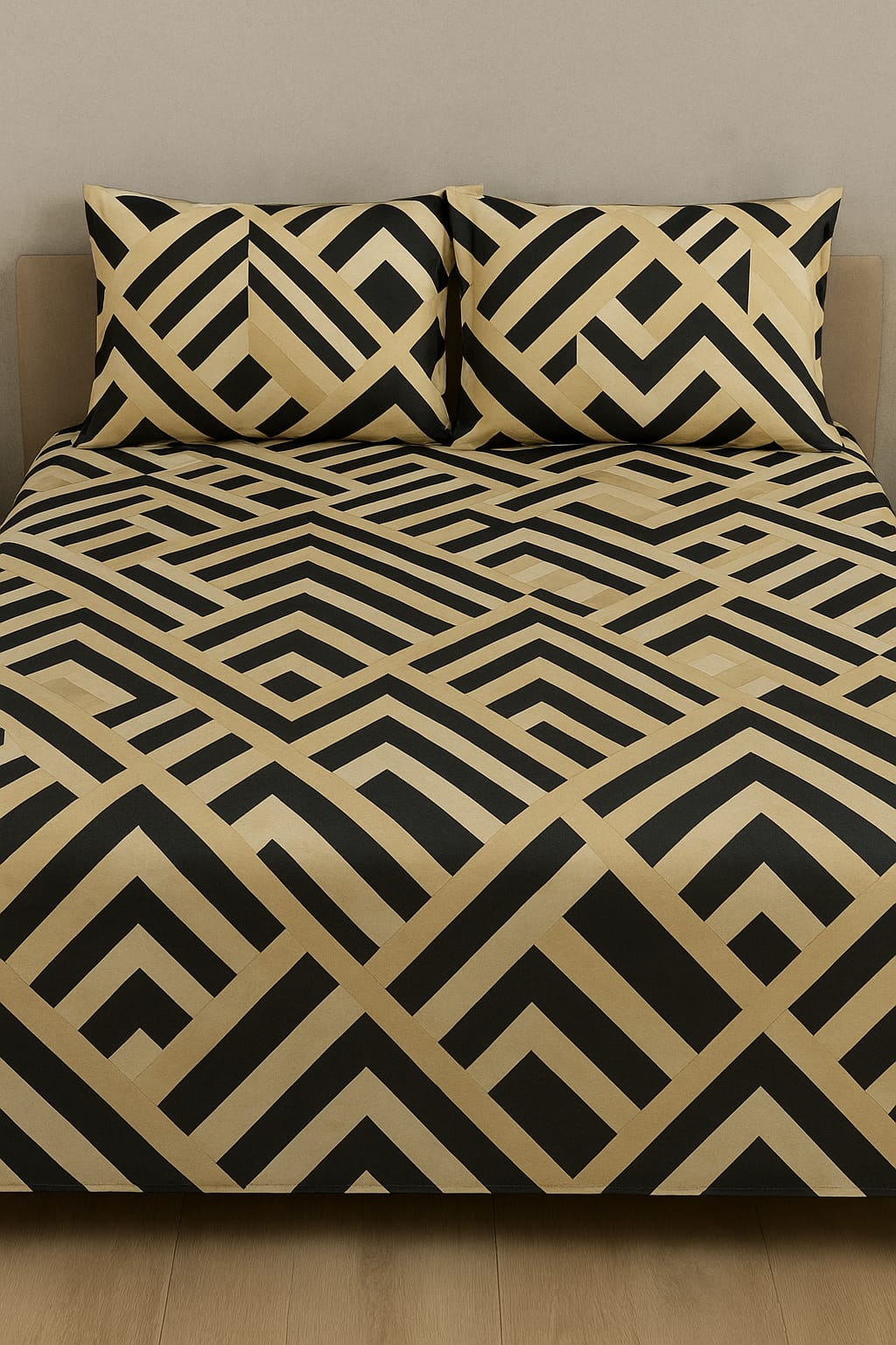 Comfort Shoppy Cotton Super King, Double, King Flat 350 TC Abstract Bedsheet (Pack of 1, Green, Golden)