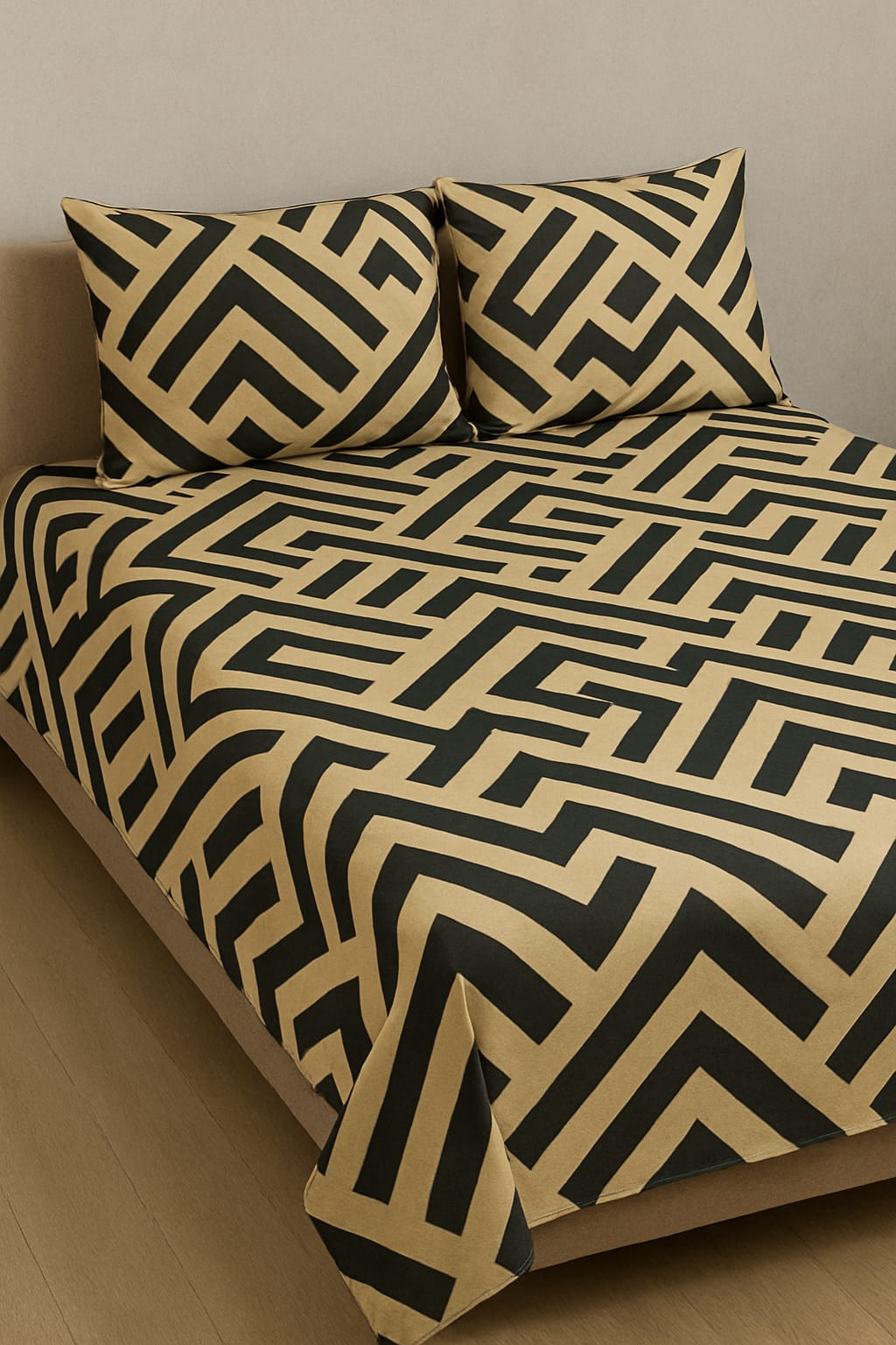Comfort Shoppy Cotton Super King, Double, King Flat 350 TC Abstract Bedsheet (Pack of 1, Green, Golden)