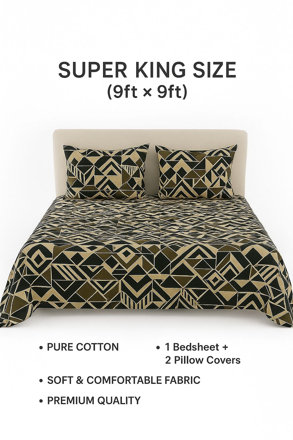Comfort Shoppy Cotton Super King, Double, King Flat 350 TC Abstract Bedsheet (Pack of 1, Green, Golden)