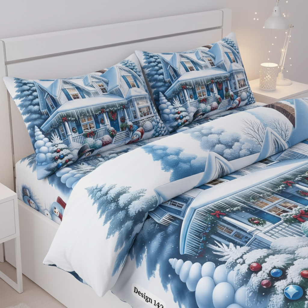 Comfort Shoppy Cotton Super King Flat 400 TC 7D Digital Bedsheet (Pack of 1, White, Blue)