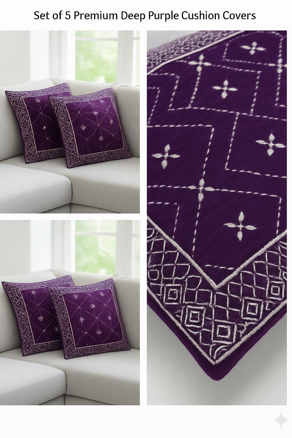 Comfort Shoppy Velvet Cushions Cover (40 cm*40 cm, Pack of 5, Purple)