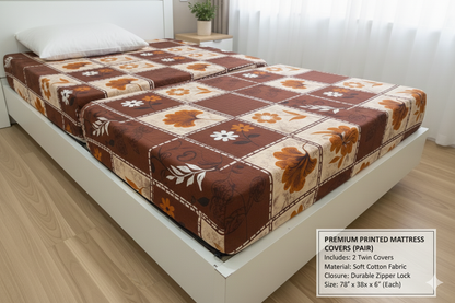 Comfort Shoppy Single Size Zippered Cotton Stretchable Mattress Cover  (Brown, Beige)