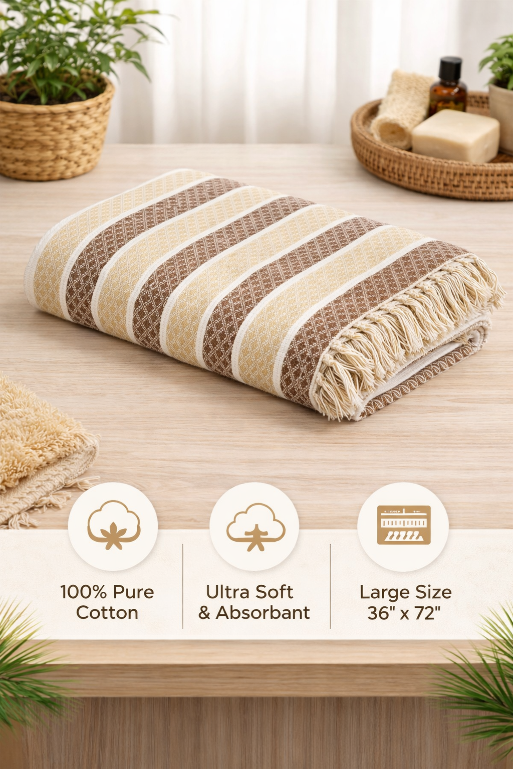 Comfort Shoppy Cotton 300 GSM Bath, Beach Cotton Towels, 36*72 Gamcha.