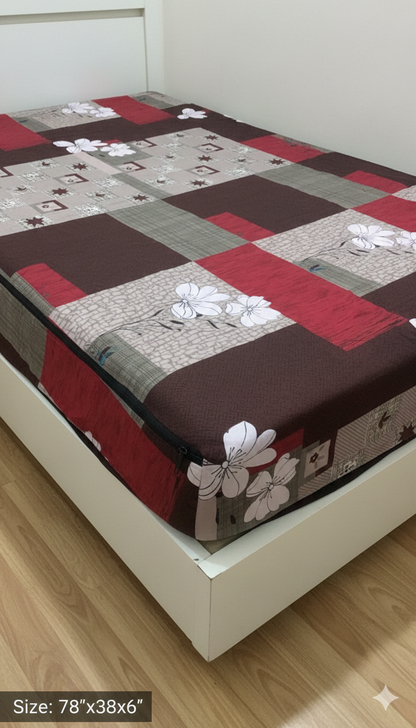 Comfort Shoppy Single Size Zippered Cotton Stretchable Mattress Cover  (Brown, Red)