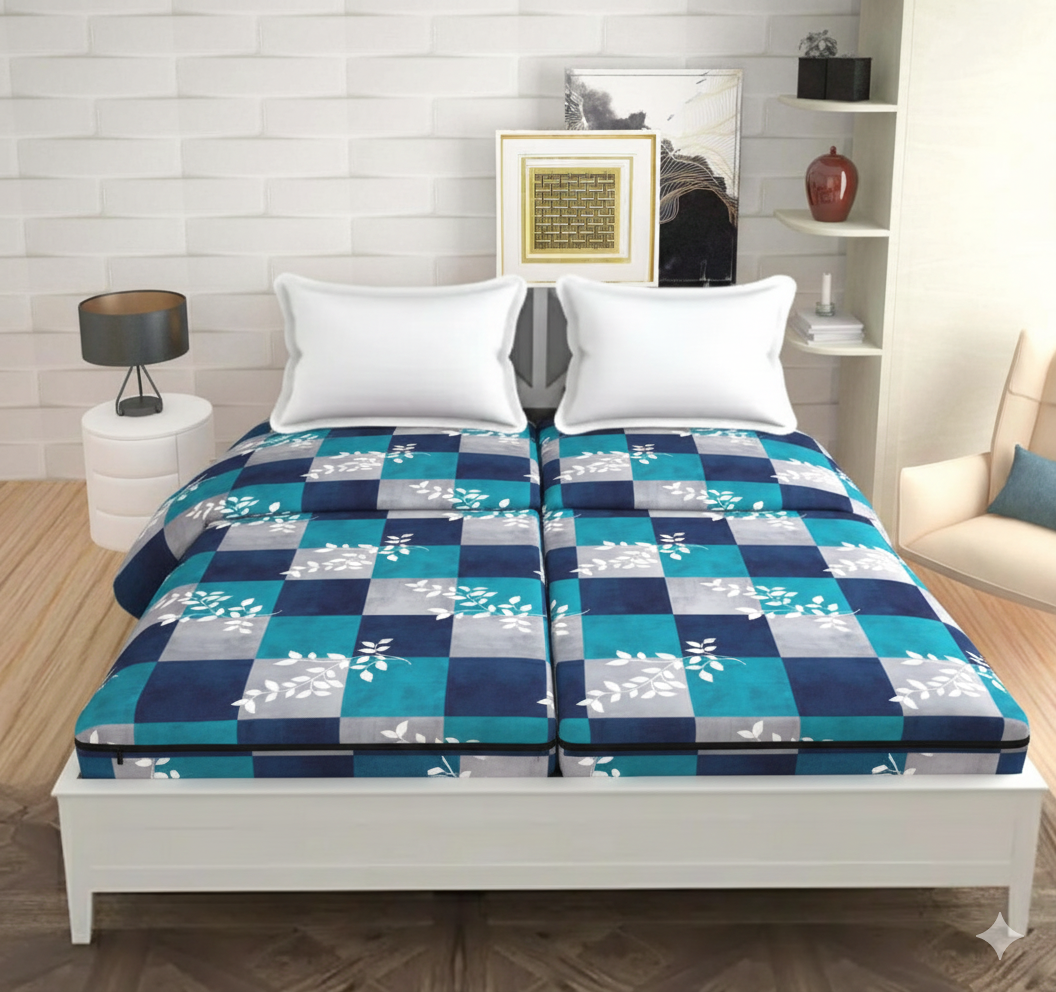 Comfort Shoppy Single Size Zippered Cotton Stretchable Mattress Cover  (Blue, Grey)