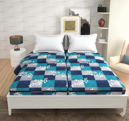 Comfort Shoppy Single Size Zippered Cotton Stretchable Mattress Cover  (Blue, Grey)