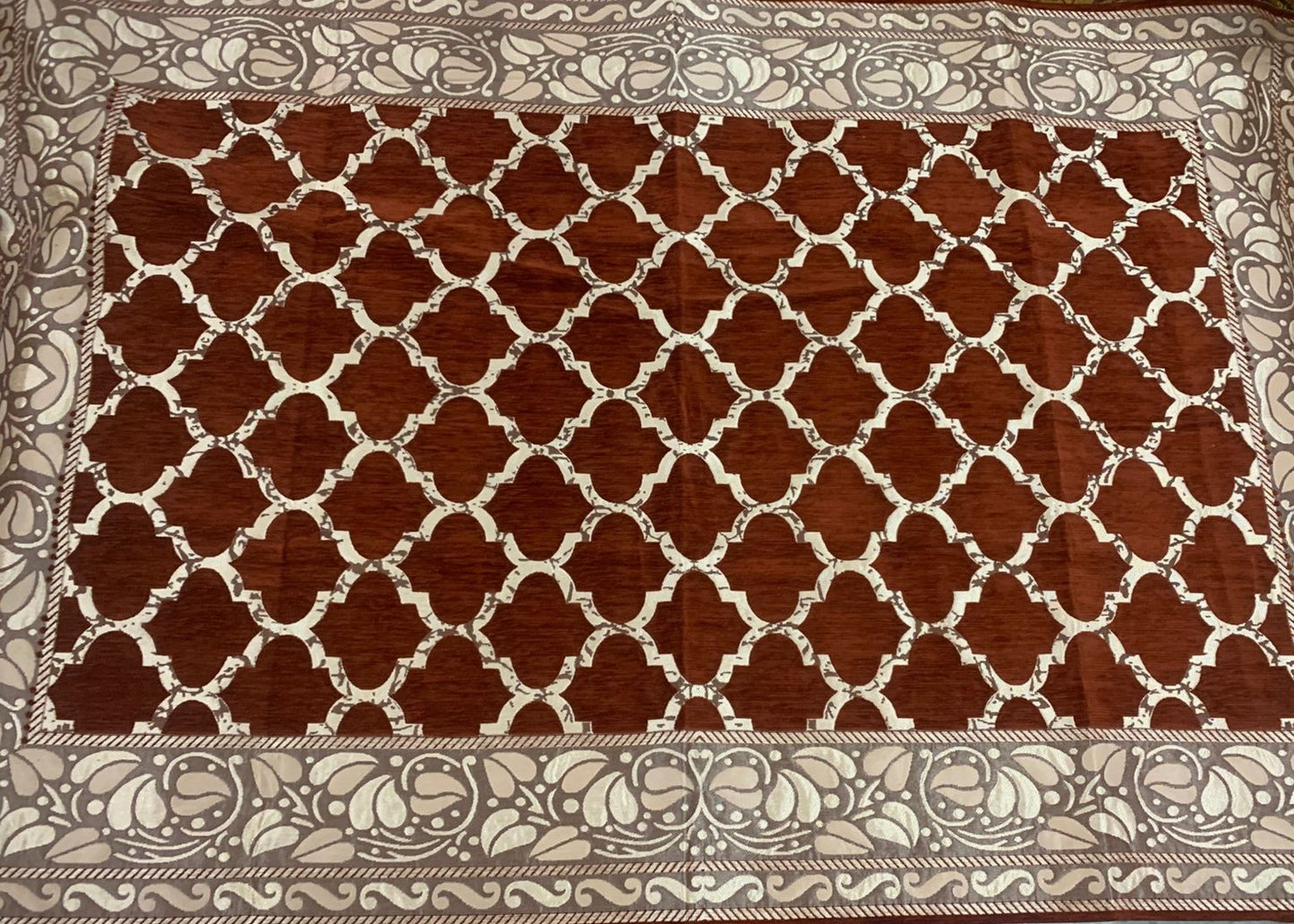 Comfort Shoppy Velvet 6 Seater Geometric Table Cover  (Maroon, Golden)