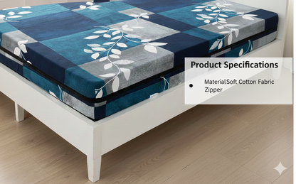 Comfort Shoppy Single Size Zippered Cotton Stretchable Mattress Cover  (Blue, Grey)