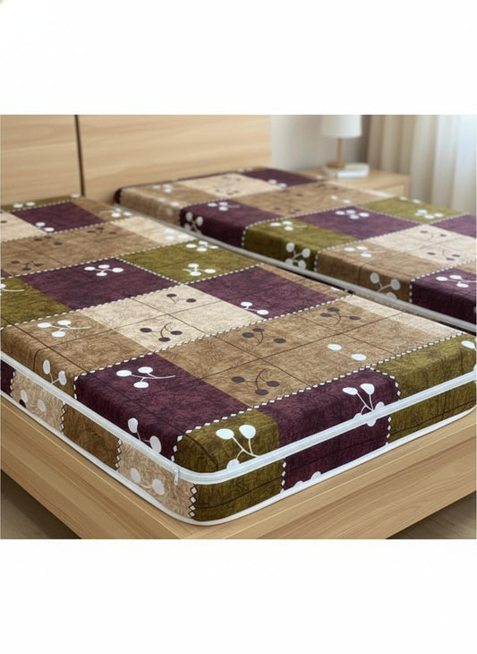 Comfort Shoppy Single Size Zippered Cotton Stretchable Mattress Cover (Brown, Beige, Green)