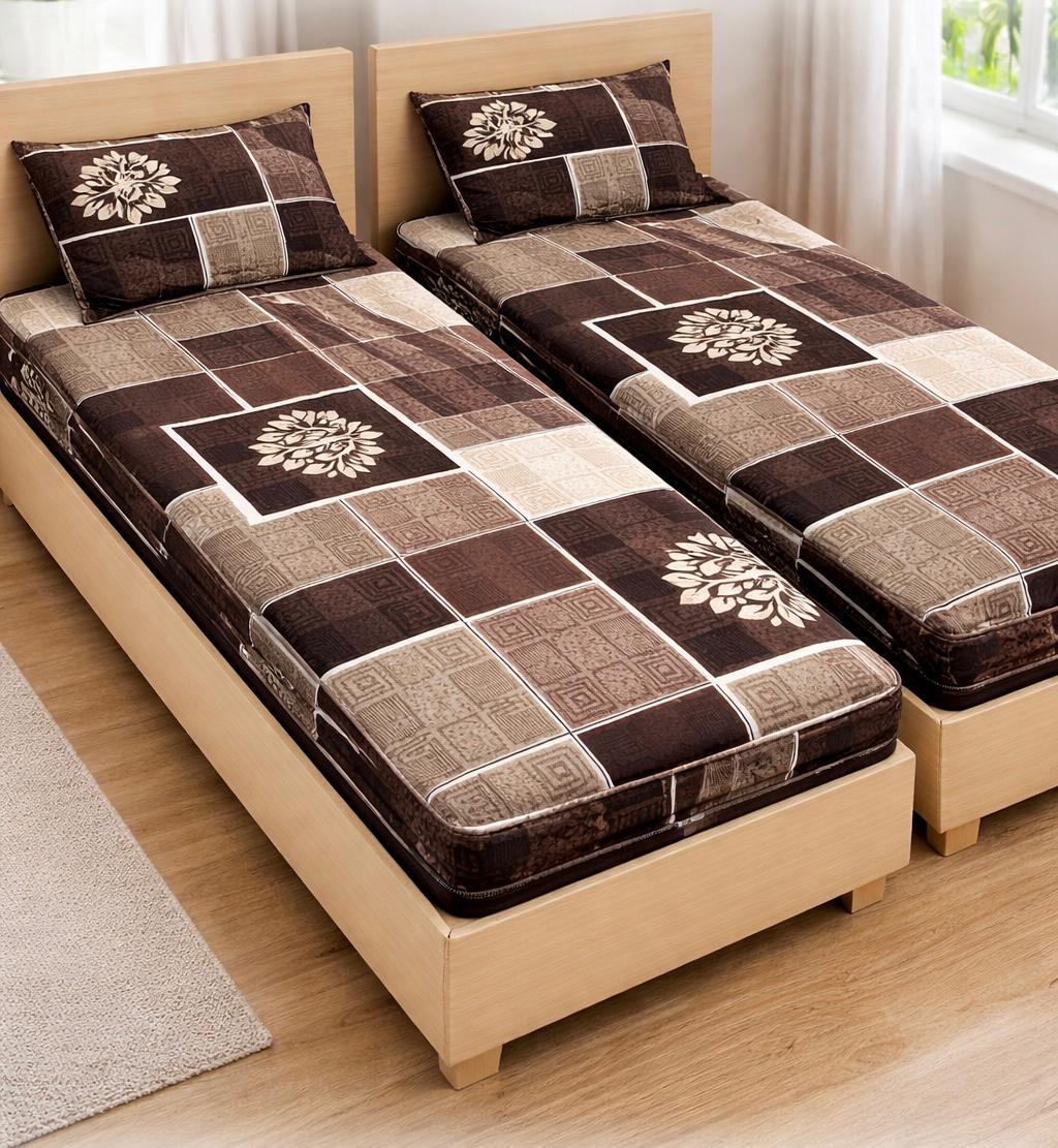 Comfort Shoppy Single Size Zippered Cotton Stretchable Mattress Cover (Brown, Beige, White)