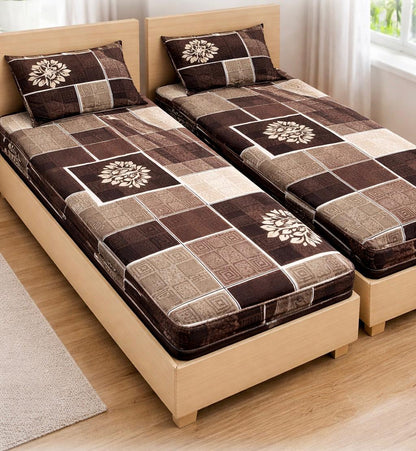 Comfort Shoppy Single Size Zippered Cotton Stretchable Mattress Cover (Brown, Beige, White)