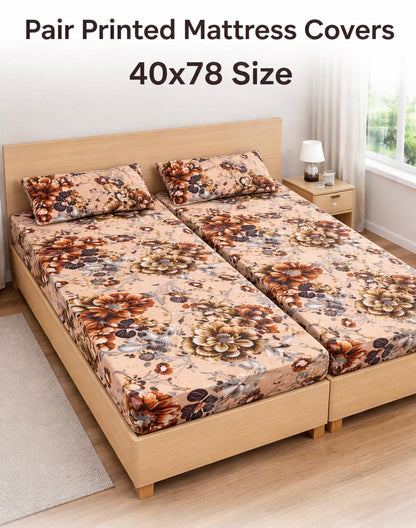 Comfort Shoppy Single Size Zippered Cotton Stretchable Mattress Cover (Brown, Orange)