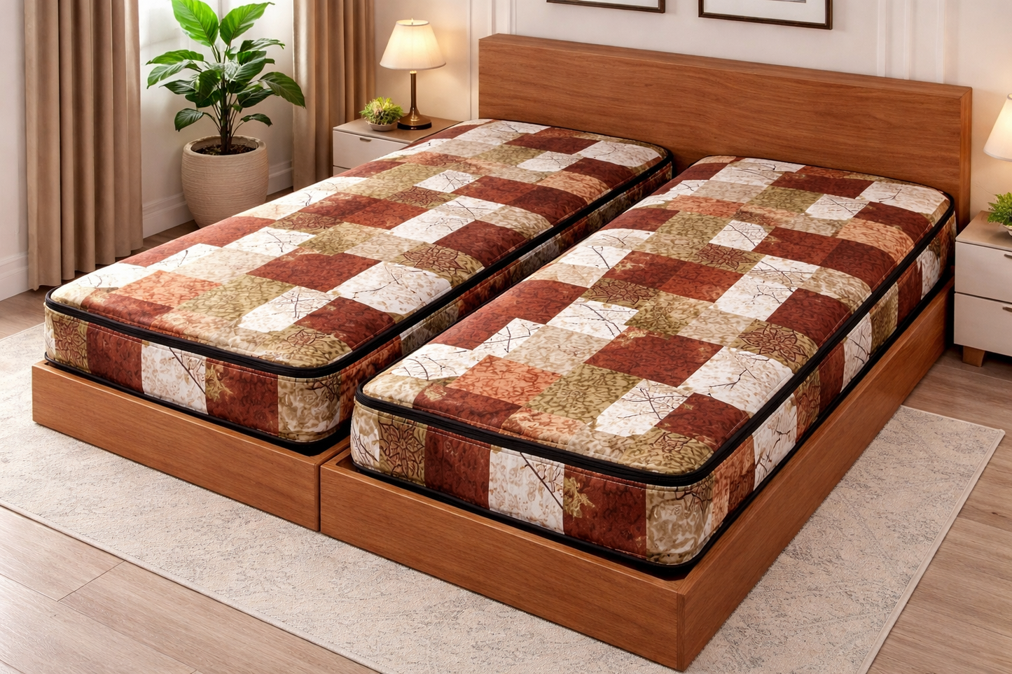 Comfort Shoppy Single Size Zippered Cotton Stretchable Mattress Cover (Brown, Beige)