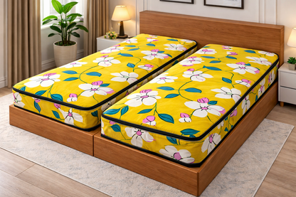Comfort Shoppy Single Size Zippered Cotton Stretchable Mattress Cover (Yellow, White)