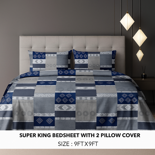 Comfort Shoppy 300 TC Cotton Super King Geometric Flat Bedsheet  (Pack of 1, Green, Golden)