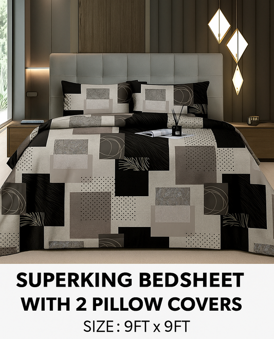 Comfort Shoppy 300 TC Cotton Super King Abstract Flat Bedsheet  (Pack of 1, Green, Golden)