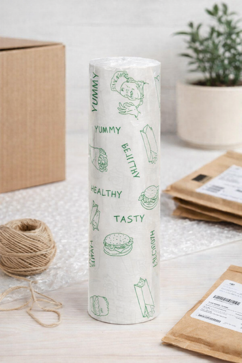 Comfort shoppy Butter Paper Roll 500g, Food Wrapping Paper | Oil Proof Grease Resistant | Lunch Box Packing, Tiffin Wrap, Sandwich, Burger, Baking, Bakery & Restaurant Use, Green Print.