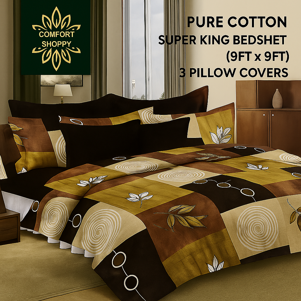 Comfort Shoppy 280 TC Cotton King, Super King, Double Abstract Flat Bedsheet  (Pack of 1, Dark Brown, Light Brown)