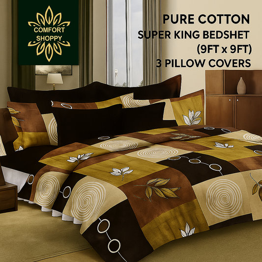 Comfort Shoppy 280 TC Cotton King, Super King, Double Abstract Flat Bedsheet  (Pack of 1, Dark Brown, Light Brown)