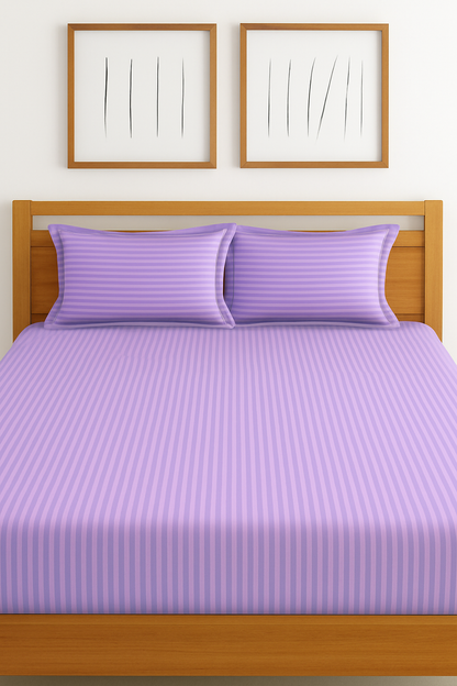 Comfort Shoppy 250 TC Cotton King Striped Flat Bedsheet  (Pack of 1, Lavender Color)