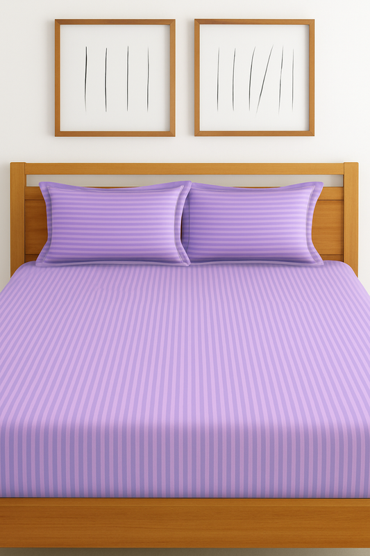 Comfort Shoppy 250 TC Cotton King Striped Flat Bedsheet  (Pack of 1, Lavender Color)