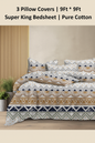 Comfort Shoppy 280 TC Cotton Super King, King Abstract Flat Bedsheet  (Pack of 1, White Base, Yellow & Blue Print)