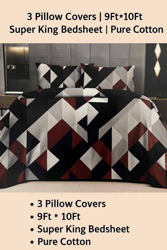 Comfort Shoppy 280 TC Cotton Super King Abstract Flat Bedsheet  (Pack of 1, Multicolor Bedsheet, Super King Size (9ft X 10ft)