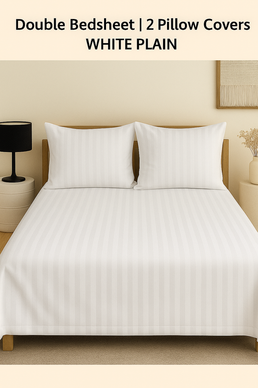 Comfort Shoppy 250 TC Cotton King Striped Flat Bedsheet  (Pack of 1, White Color)