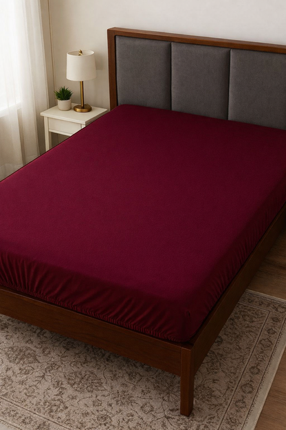 Maroon color Waterproof Mattress Protector (36 X 72 X 8) - Pair