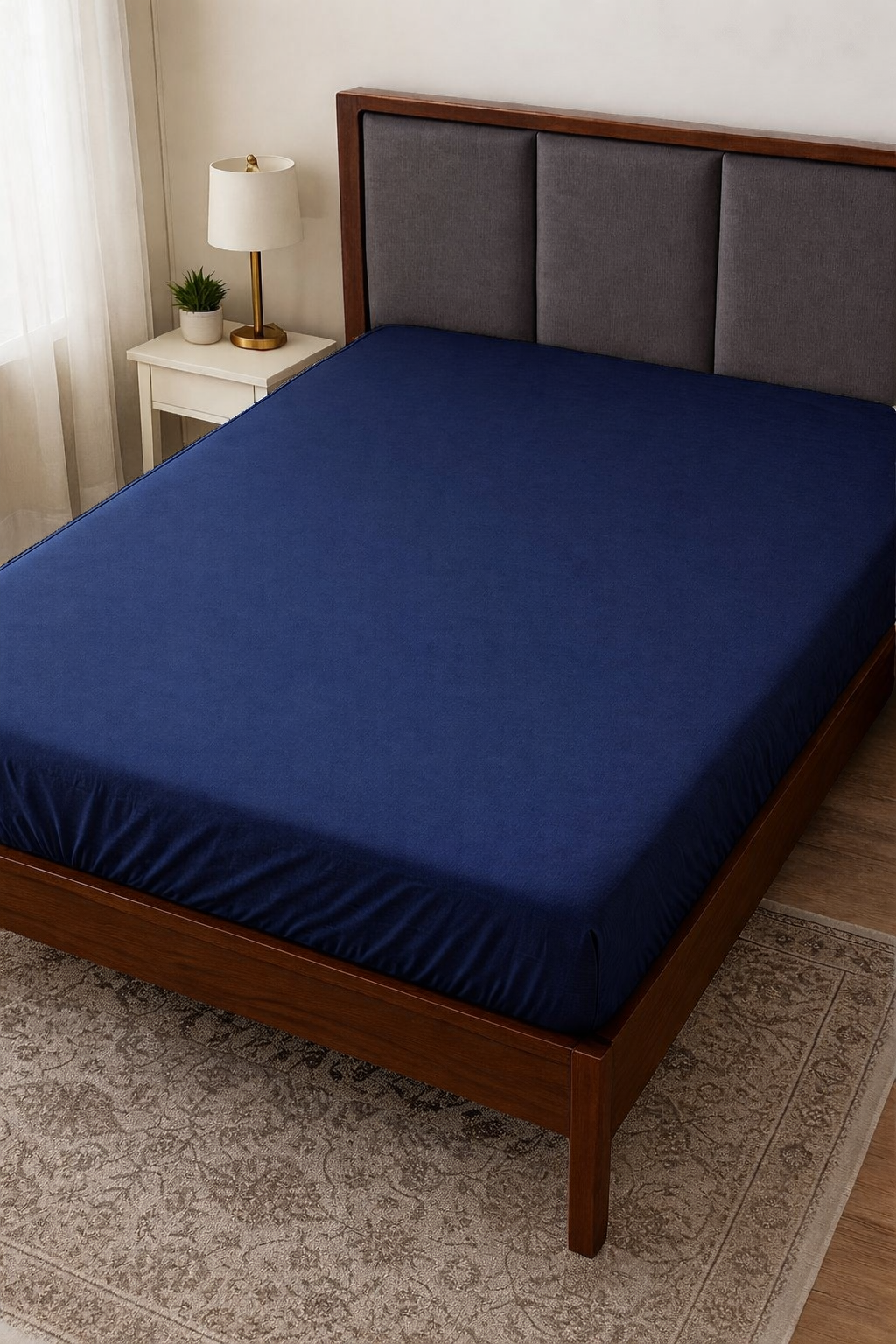 Navy blue color Waterproof Mattress Protector (36 X 72 X 8) - Pair