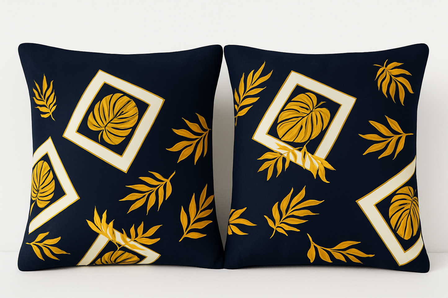 Comfort Shoppy Cotton Pillows Cover  (45 cm*71 cm, Pack of 2, Dark Blue, Gold, White)
