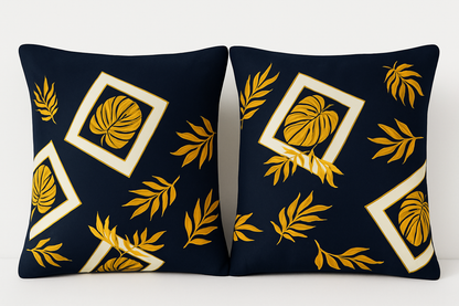 Comfort Shoppy Cotton Pillows Cover  (45 cm*71 cm, Pack of 2, Dark Blue, Gold, White)