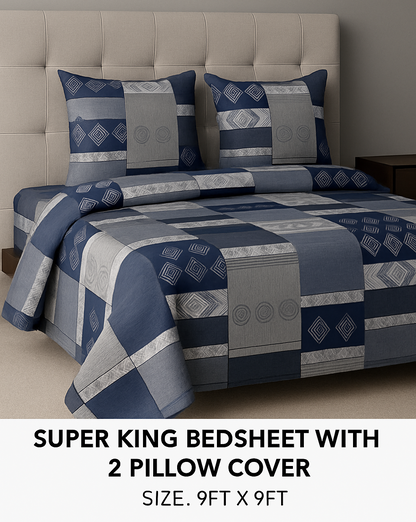 Comfort Shoppy 300 TC Cotton Super King Geometric Flat Bedsheet  (Pack of 1, Green, Golden)