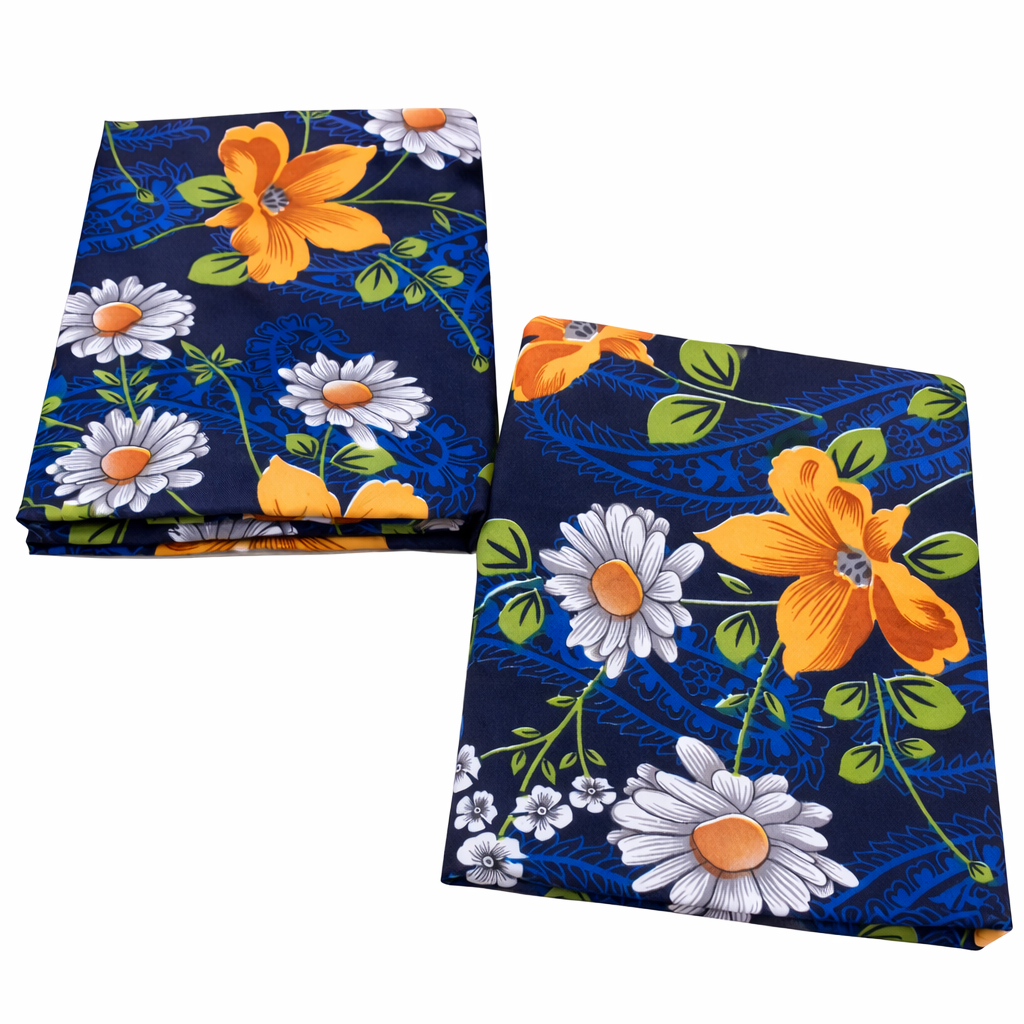Comfort Shoppy Single Size Zippered Cotton Stretchable Mattress Cover (Navy blue, yellow)