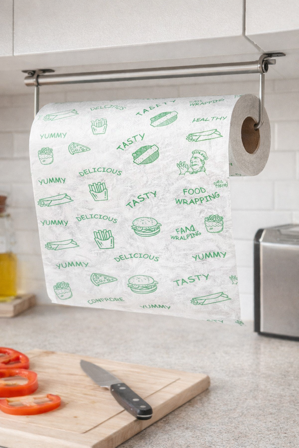 Comfort shoppy Butter Paper Roll 500g, Food Wrapping Paper | Oil Proof Grease Resistant | Lunch Box Packing, Tiffin Wrap, Sandwich, Burger, Baking, Bakery & Restaurant Use, Green Print.