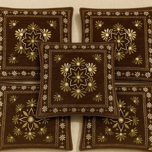 Comfort Shoppy Velvet Cushions Cover  (40 cm*40 cm, Pack of 5, Brown, Gold)