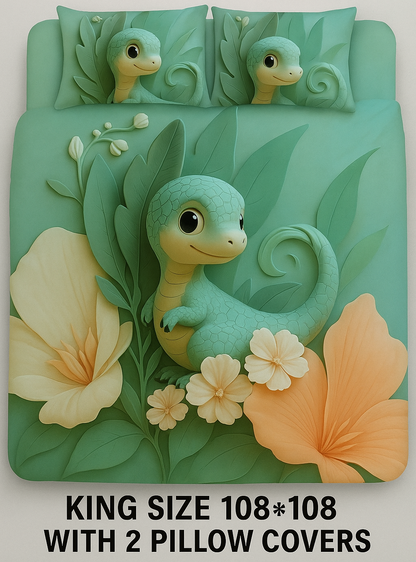 Comfort Shoppy Cotton King Flat 400 TC Cartoon  7D Digital Print Bedsheet  (Pack of 1, Green, Yellow, White)