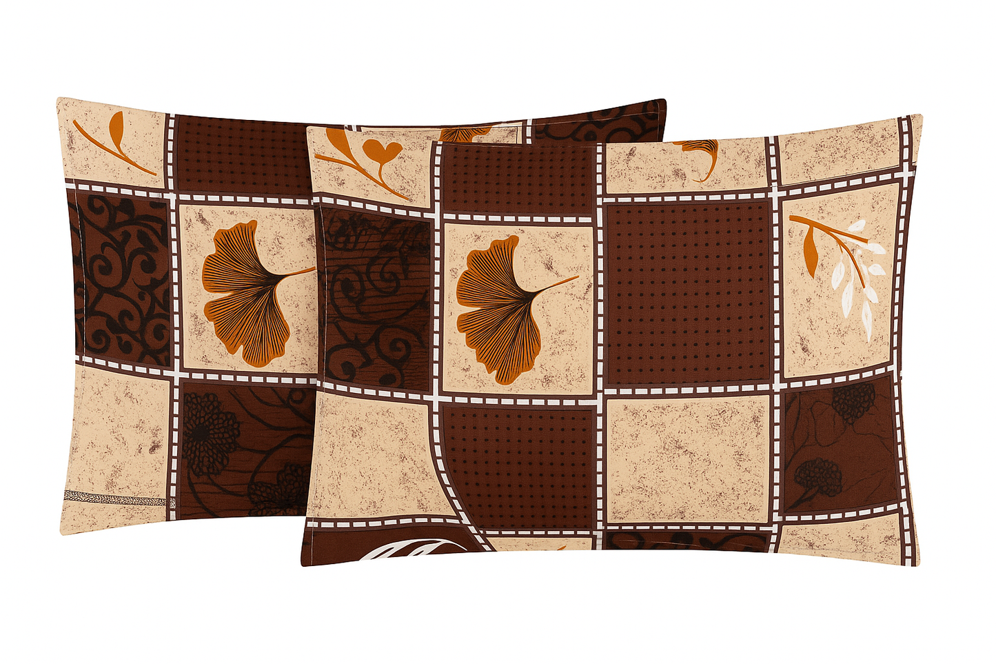 Comfort Shoppy Cotton Pillows Cover  (45 cm*71 cm, Pack of 2, Brown, Beige, Orange)