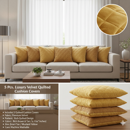 Comfort Shoppy Velvet Cushions Cover  (40 cm*40 cm, Pack of 5, Yellow)