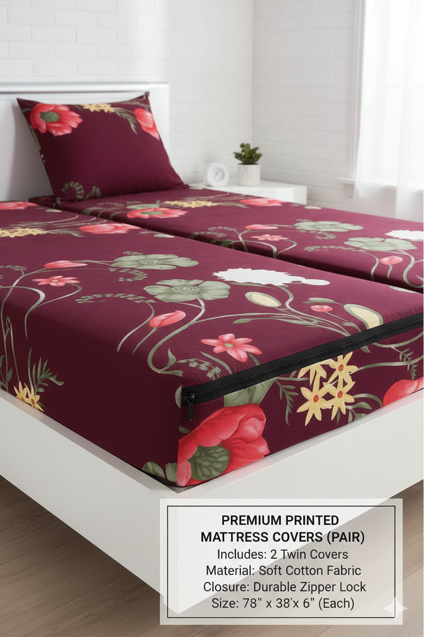 Comfort Shoppy Single Size Zippered Cotton Stretchable Mattress Cover  (Maroon)