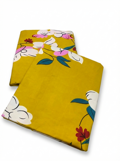 Comfort Shoppy Single Size Zippered Cotton Stretchable Mattress Cover (Yellow, White)