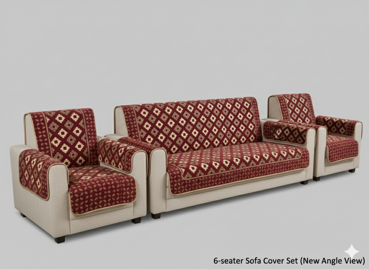 Comfort Shoppy 6 Seater Velvet Sofa Cover Set | Maroon | Sofa Cover for 3 Seater + 2 Chair