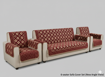 Comfort Shoppy 6 Seater Velvet Sofa Cover Set | Maroon | Sofa Cover for 3 Seater + 2 Chair